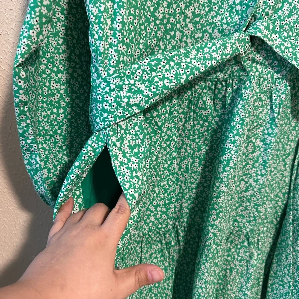 J. CREW Mini Poplin‎ Tie Waist Floral Dress Size Large NWT Pockets Floral